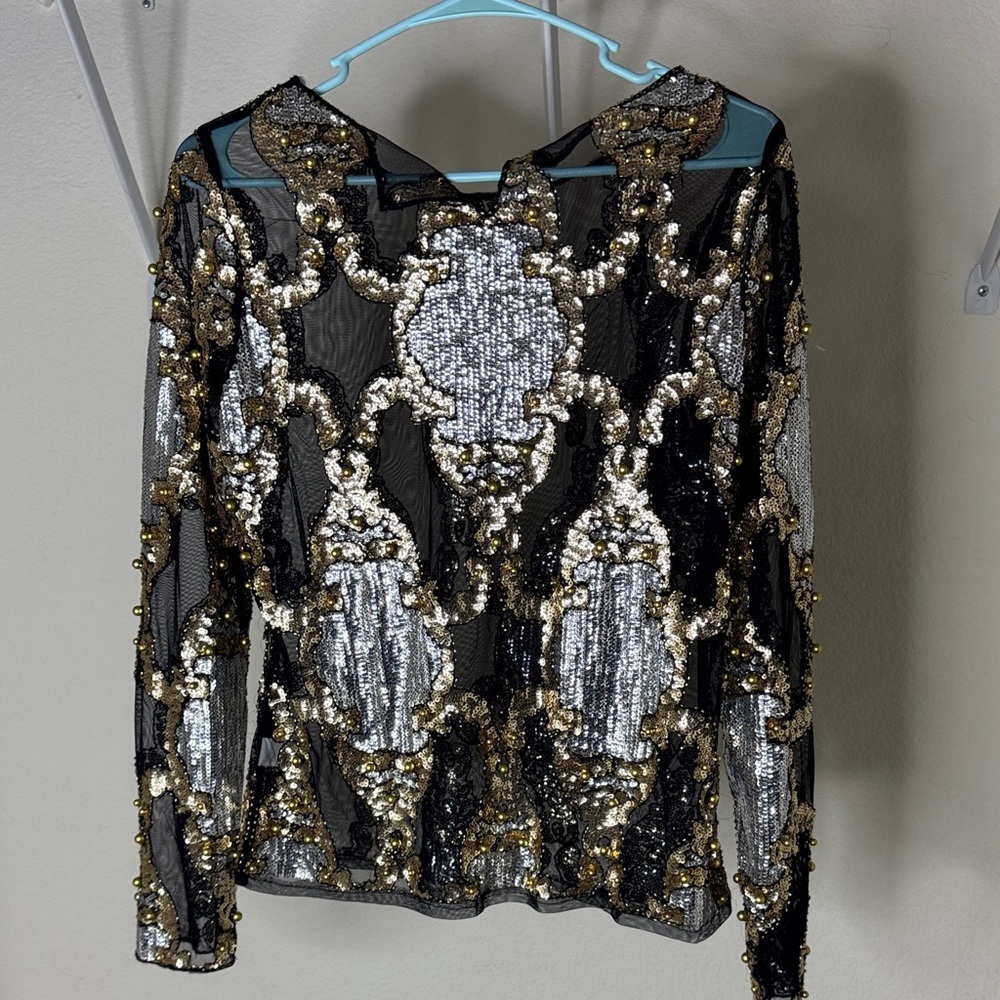 Elegant Black and Gold Sequin Top